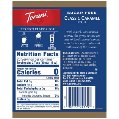 TORANI SUGAR FREE CLASSIC CARAMEL SYRUP 12.7 FL OZ - Image 6